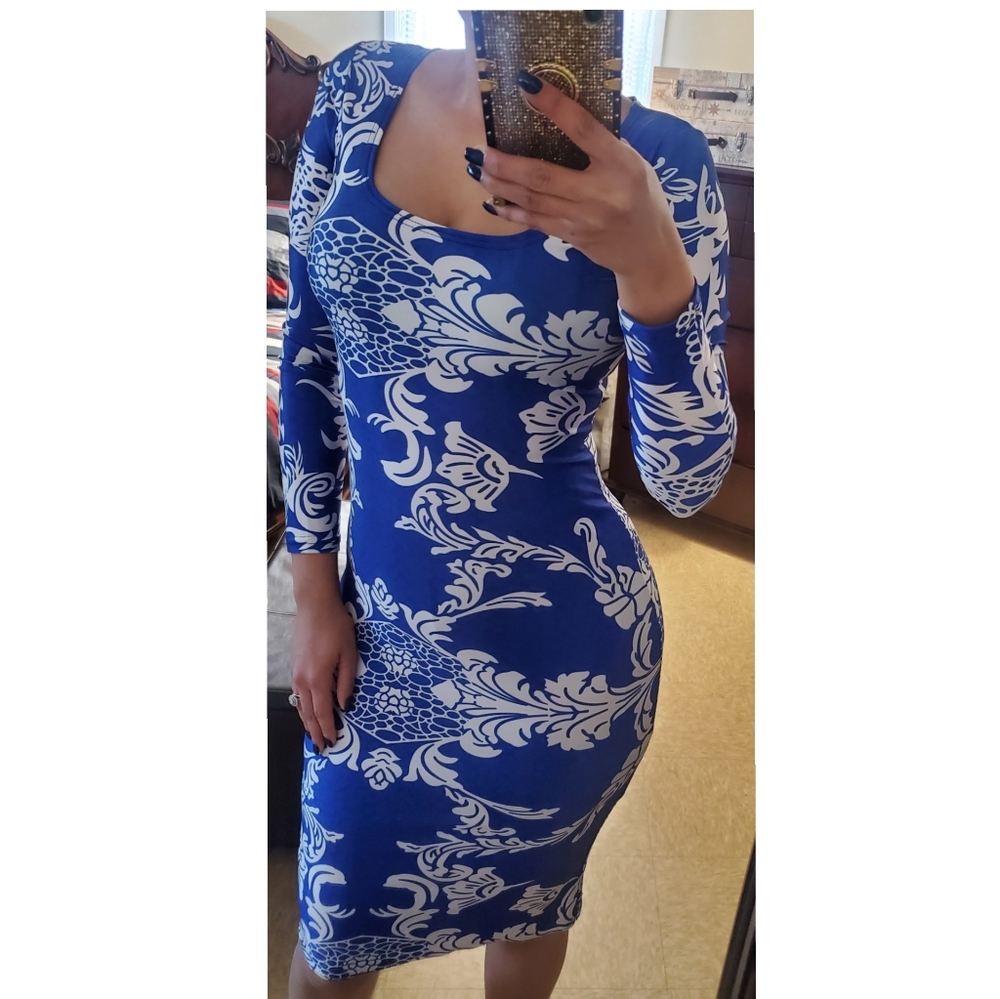 BLUE AND WHITE SOFT FABRIC DRESS